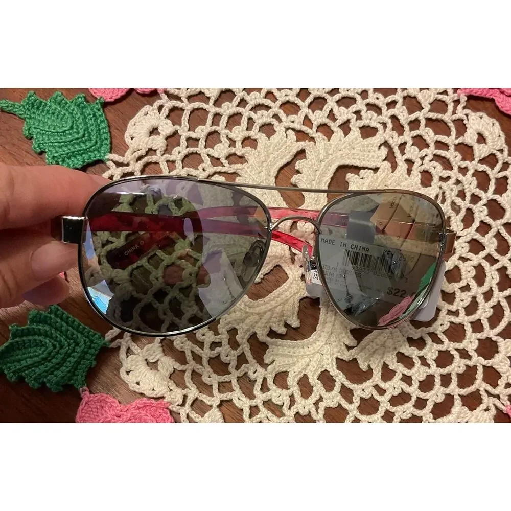 NWT Aviator Reflective Metal Frame Sunglasses with Pink Ear Pieces